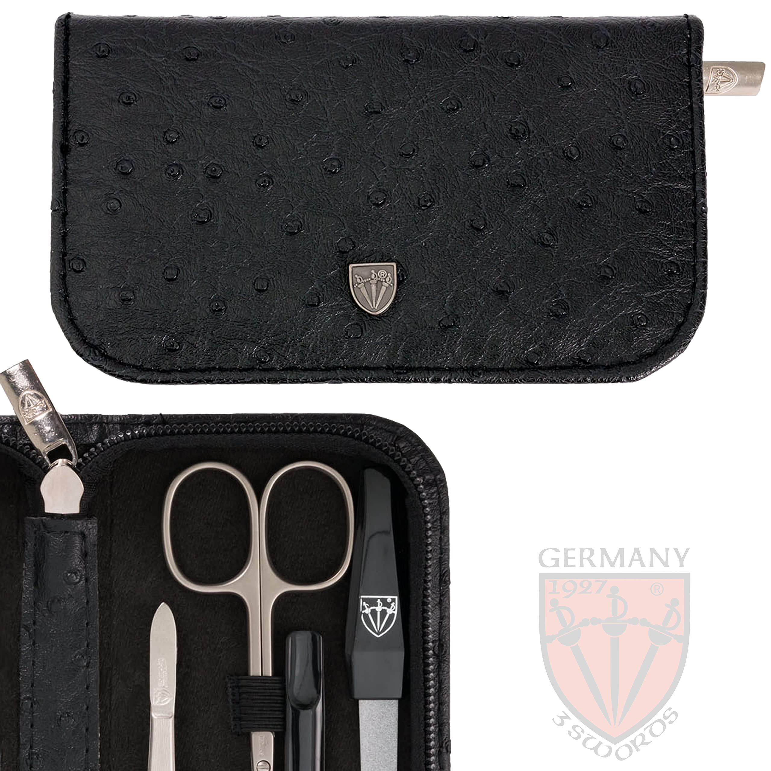 3 Swords Germany - brand quality 8 piece manicure pedicure grooming kit set for professional finger & toe nail care scissors clipper fashion leather case in gift box, Made in Solingen Germany (03928)